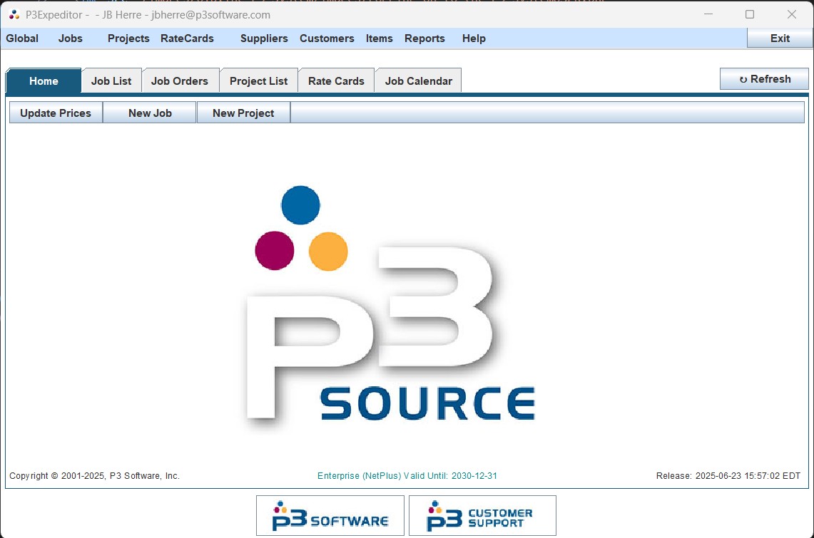 The P3Expeditor Home Tab