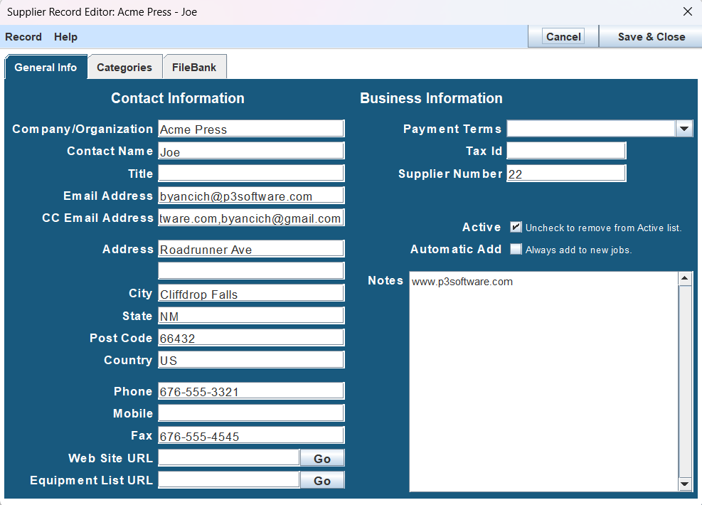 Supplier List Edit Supplier