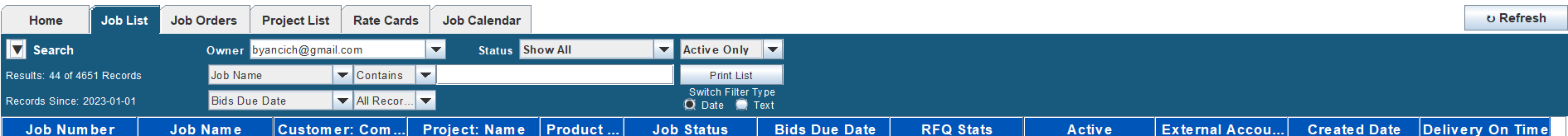 Job List Search & Filter