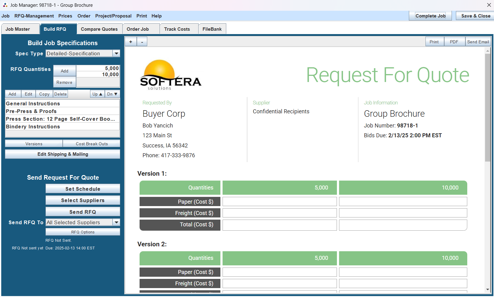 Job Manager Build RFQ
