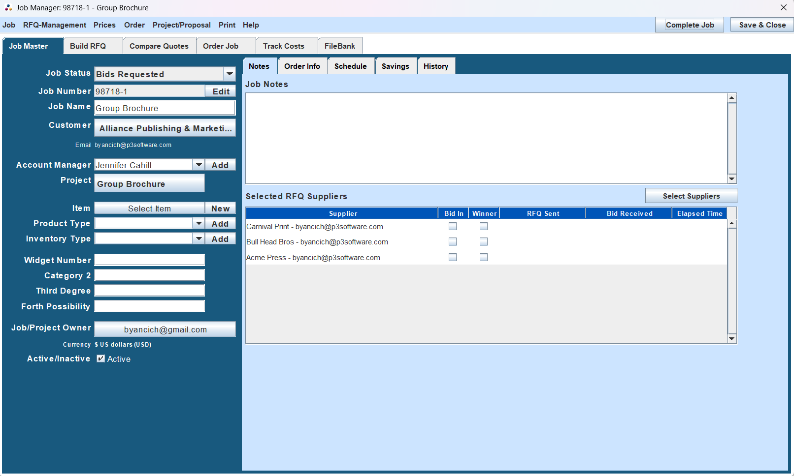 Job Manager Job Master Tab