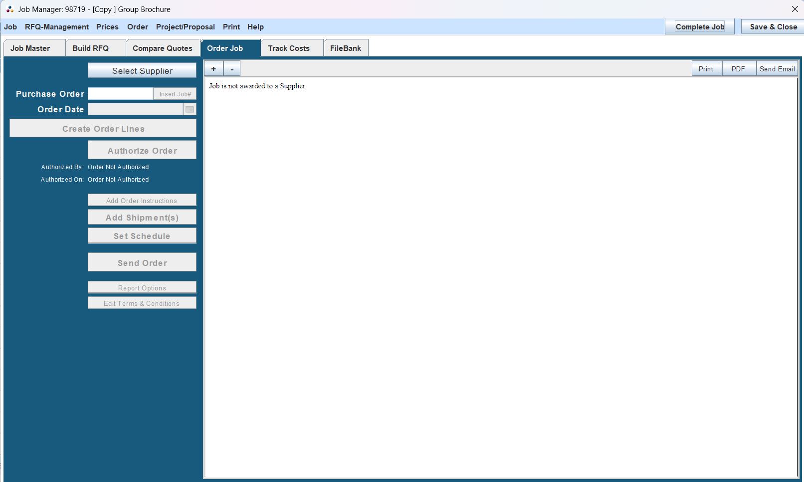 Job Manager Order Job