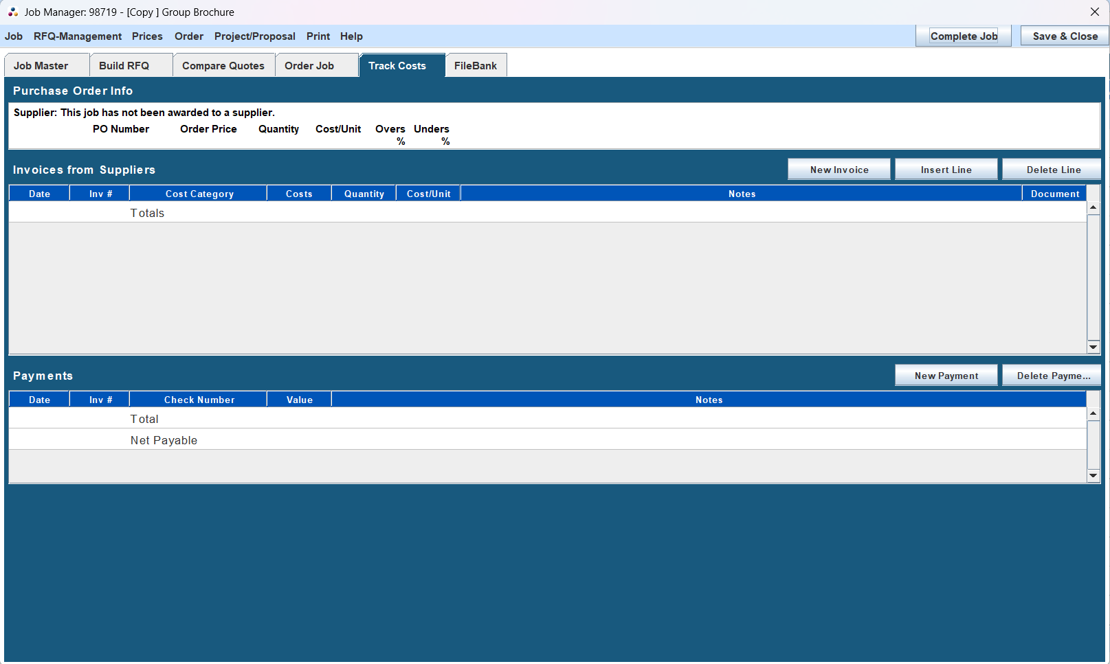 Job Manager Track Costs