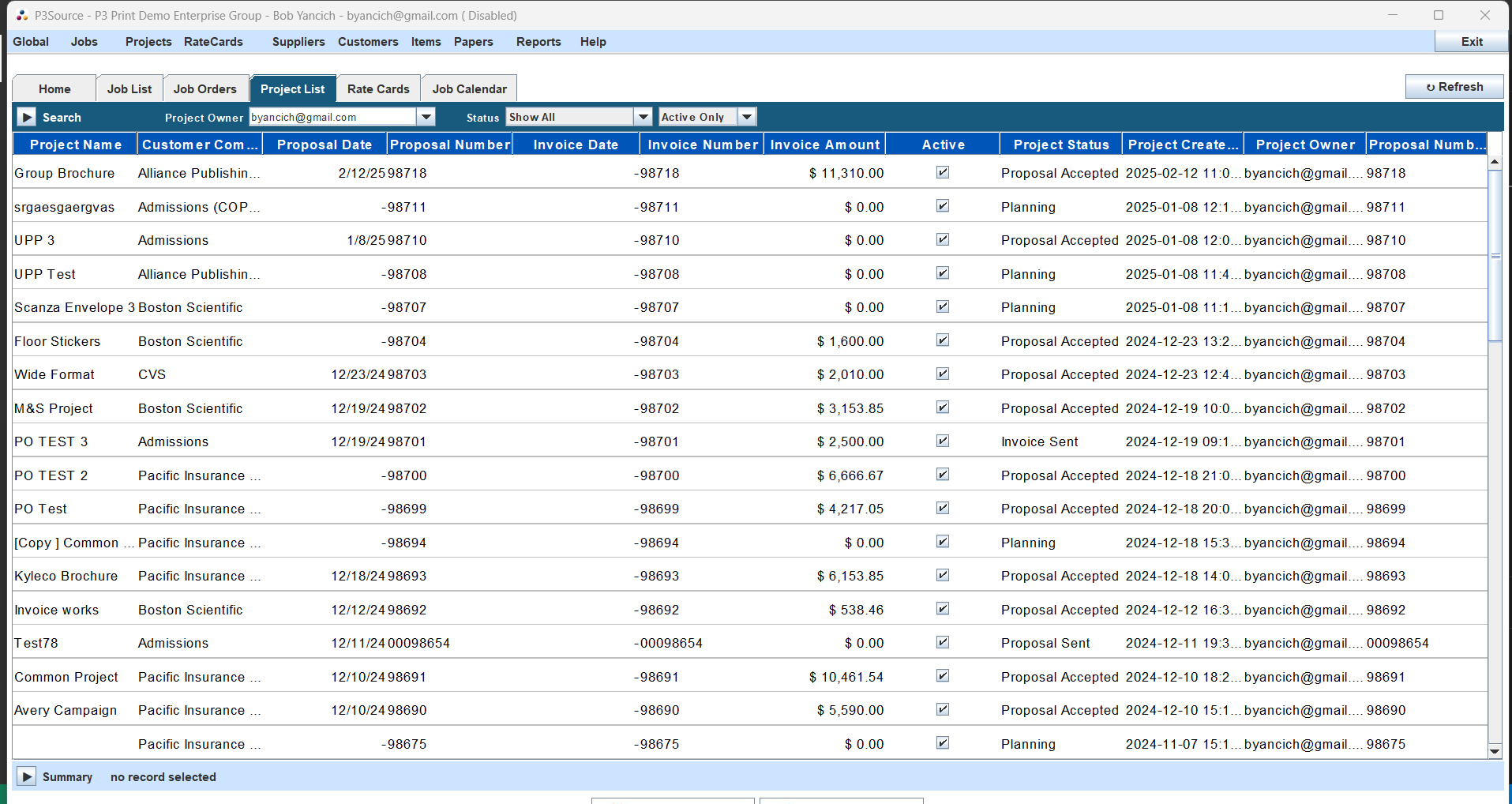 Project List Overview