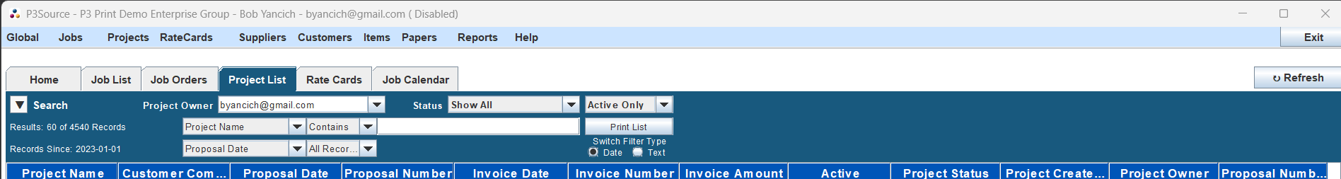 Project List Search & Filter
