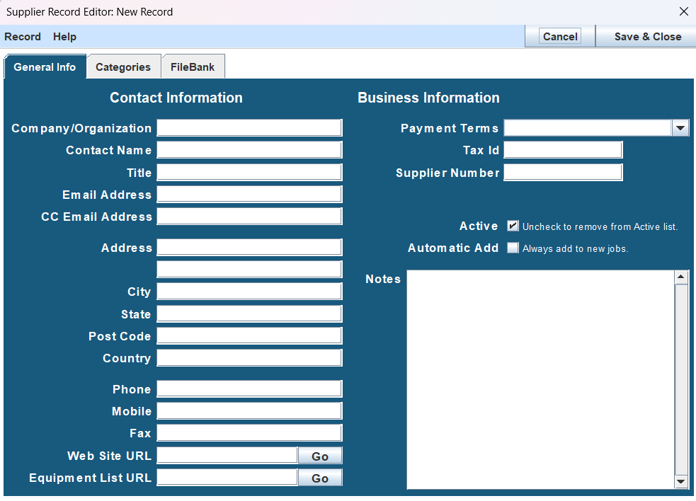 Supplier List Add New Supplier