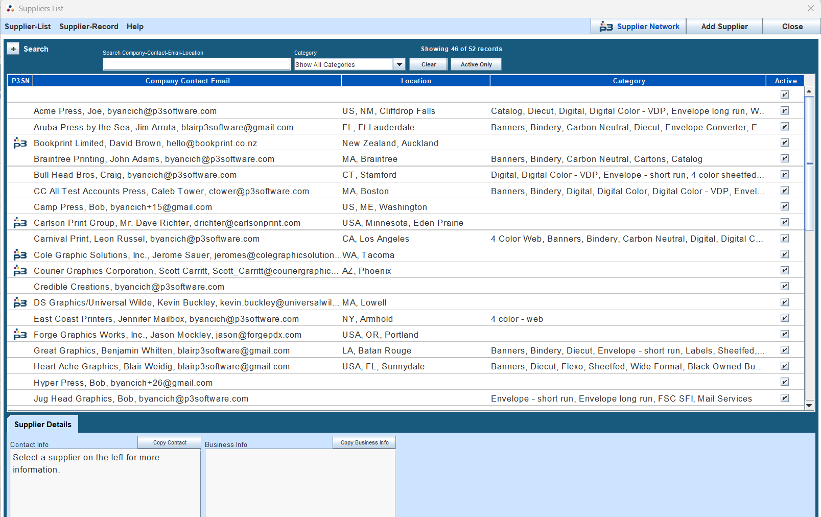 Supplier List Overview