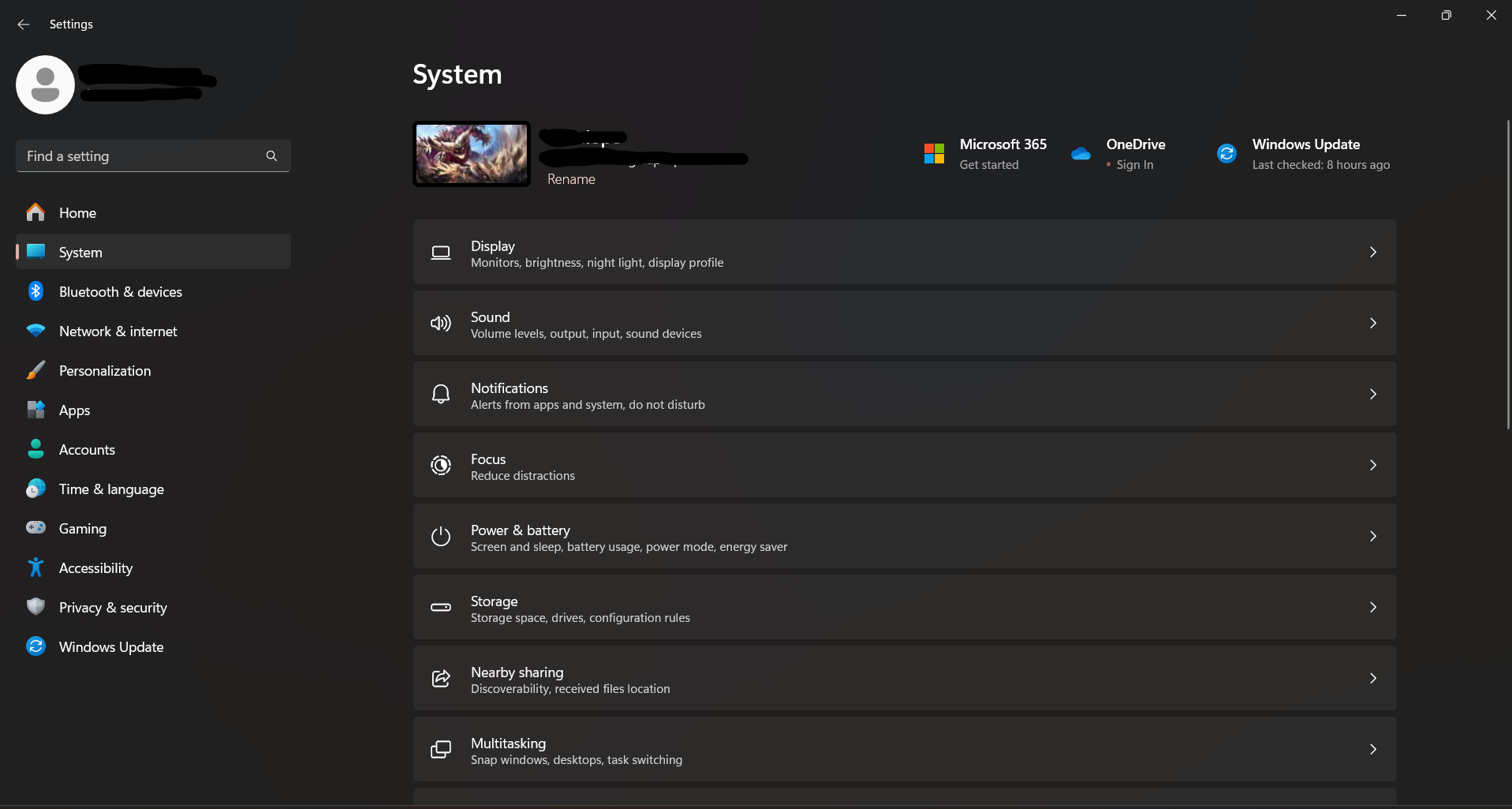 System Section Windows Settings