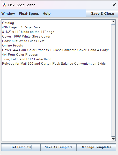 Edit Flexi-Spec Edit Flexi-Spec