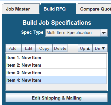 Multi-Item Spec Example Multi-Item Spec Example
